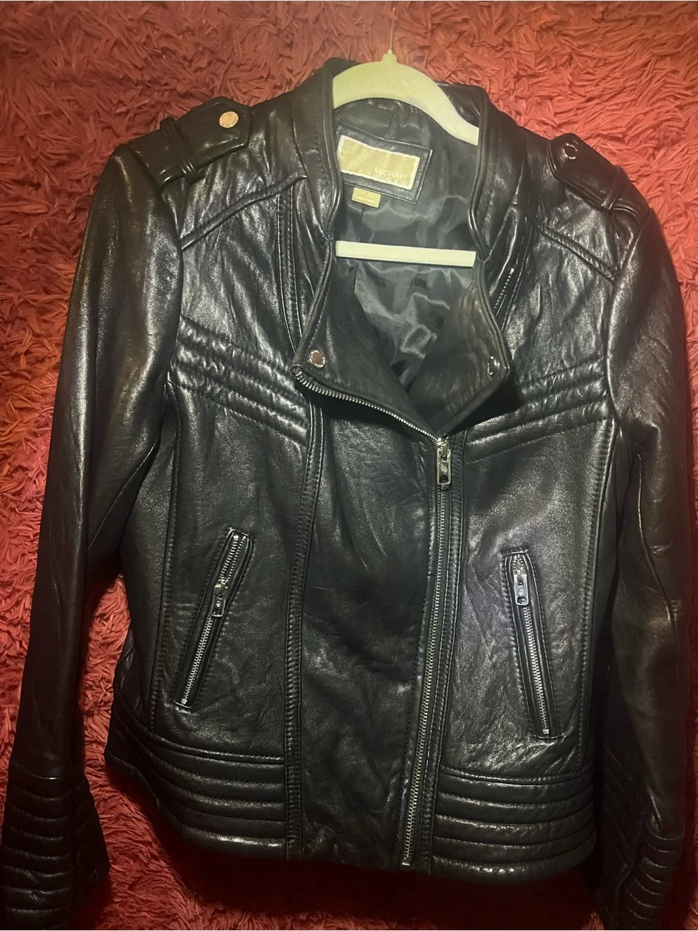 Michael Kors Genuine Leather Moto Jacket - Women Size Large